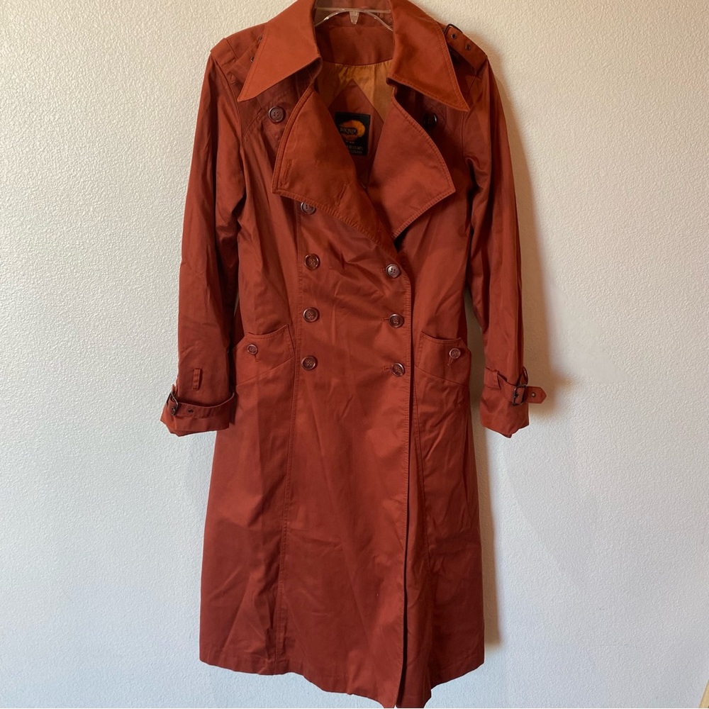 Fox Run Trench Coat Jacket Women's Double-Breasted Rust Coat Yugoslavia Made
